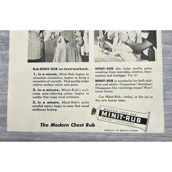 Vintage 1948 Minit Rub Print Ad Modern Chest Rub Bristol Myers Original Ad - Picture 3 of 5